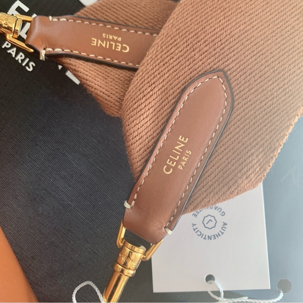 🌟 CELINE Teen Soft 16 Crossbody Bag in Textile Logo and Natural Tan Leather - Picture 12 of 16